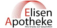 Das Logo der Elisen-Apotheke ist ein Schriftzug mit einer roten Brücken aus feinen Linien.